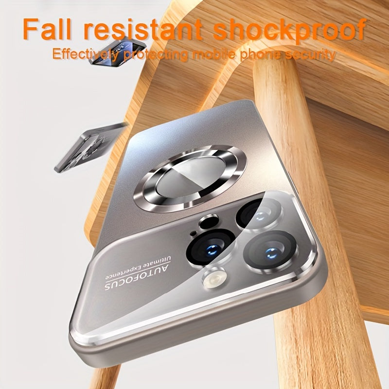 Capa de luxo de vidro para iPhone 11/12/13/14/15 Pro Max Plus compatível com MagSafe - Pronta para carregamento sem fio, capa rígida de PC à prova de choque (Proteção contra quedas de 201,17 cm)