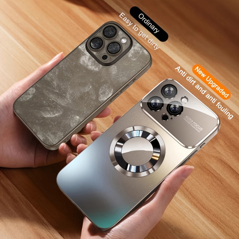 Capa de luxo de vidro para iPhone 11/12/13/14/15 Pro Max Plus compatível com MagSafe - Pronta para carregamento sem fio, capa rígida de PC à prova de choque (Proteção contra quedas de 201,17 cm)