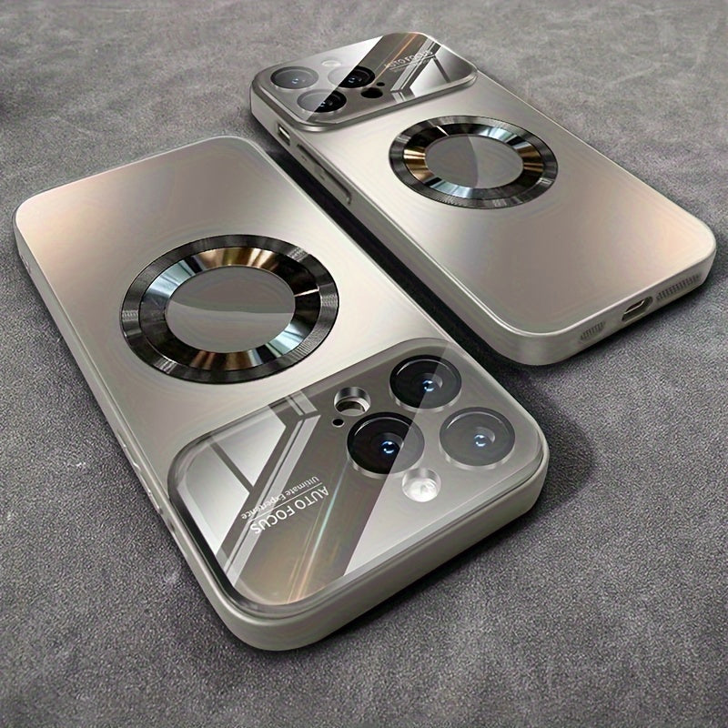 Capa de luxo de vidro para iPhone 11/12/13/14/15 Pro Max Plus compatível com MagSafe - Pronta para carregamento sem fio, capa rígida de PC à prova de choque (Proteção contra quedas de 201,17 cm)