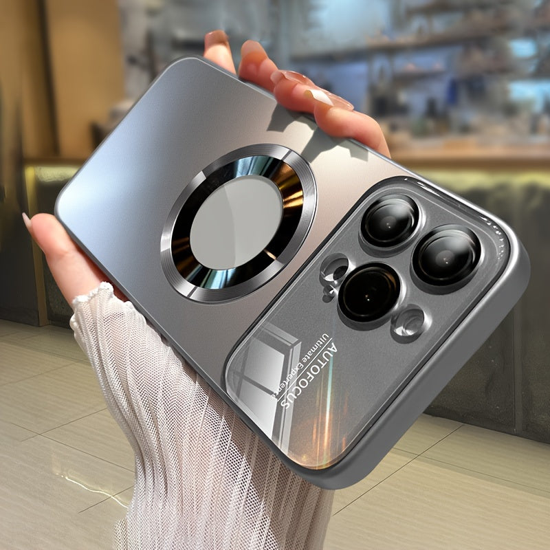 Capa de luxo de vidro para iPhone 11/12/13/14/15 Pro Max Plus compatível com MagSafe - Pronta para carregamento sem fio, capa rígida de PC à prova de choque (Proteção contra quedas de 201,17 cm)