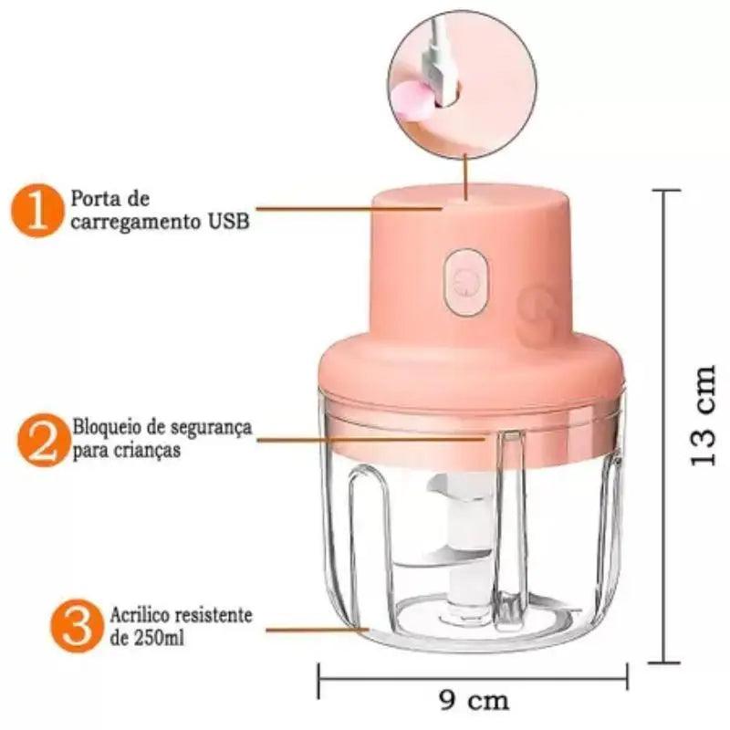 Mini Processador De Alimentos Elétrico 250ml Triturador Recarregável Sem Fio Utensilio de cozinha - Nossa Compra