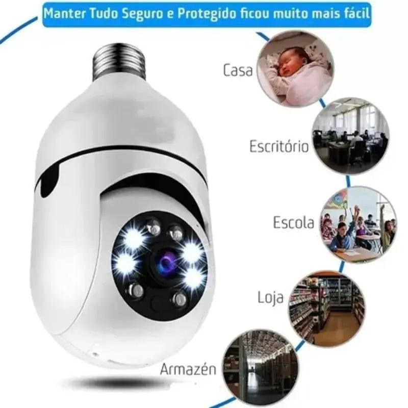 Câmera segurança wifi ip sem fio 360 com encaixe lâmpada bocal aplicativo yoosee ptz full HD visão noturna - bivolt - Nossa Compra