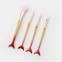 Kit 4 Pincel Sereia Para Maquiagem Blush Contorno Pó Sombra