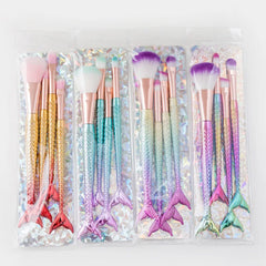 Kit 4 Pincel Sereia Para Maquiagem Blush Contorno Pó Sombra