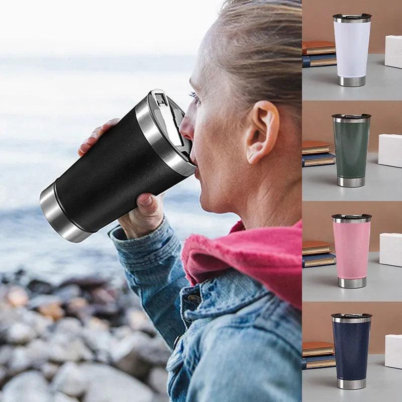 Copo Térmico 473ml COM TAMPA E Abridor Inox Para Quente e Gelado - Nossa Compra