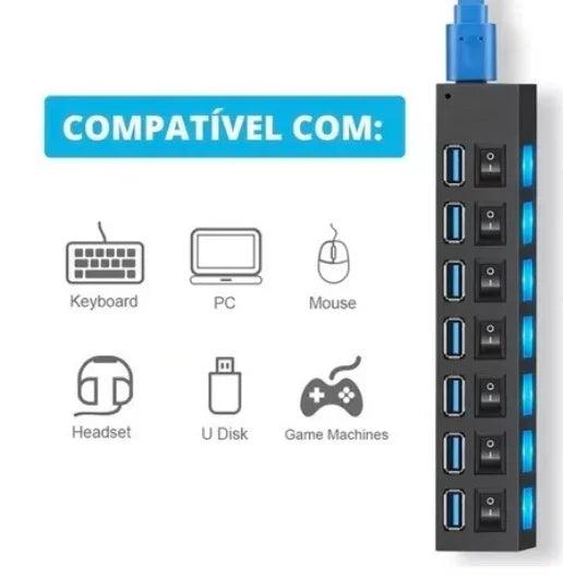 Extensão Hub Régua Usb 2.0 - 7 Portas Pc Hd Externo Pendrive - Nossa Compra