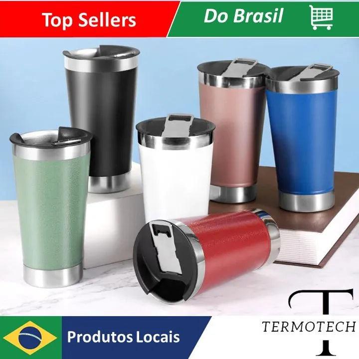 Copo Térmico 473ml COM TAMPA E Abridor Inox Para Quente e Gelado - Nossa Compra