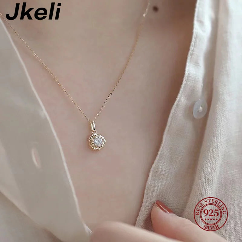 Jkeli 925 prata esterlina banhado a ouro 14k brilhante zircão flor pulseira para mulheres menina temperamento coreano requintado jóias presentes