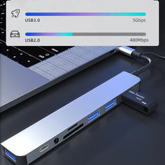 Adaptador USB tipo C para USB OTG para Macbook Pro, 8 em 2, USB 3.0, transmissão de alta velocidade, Dock Station, 5Gbps, 8 em 2 - Nossa Compra