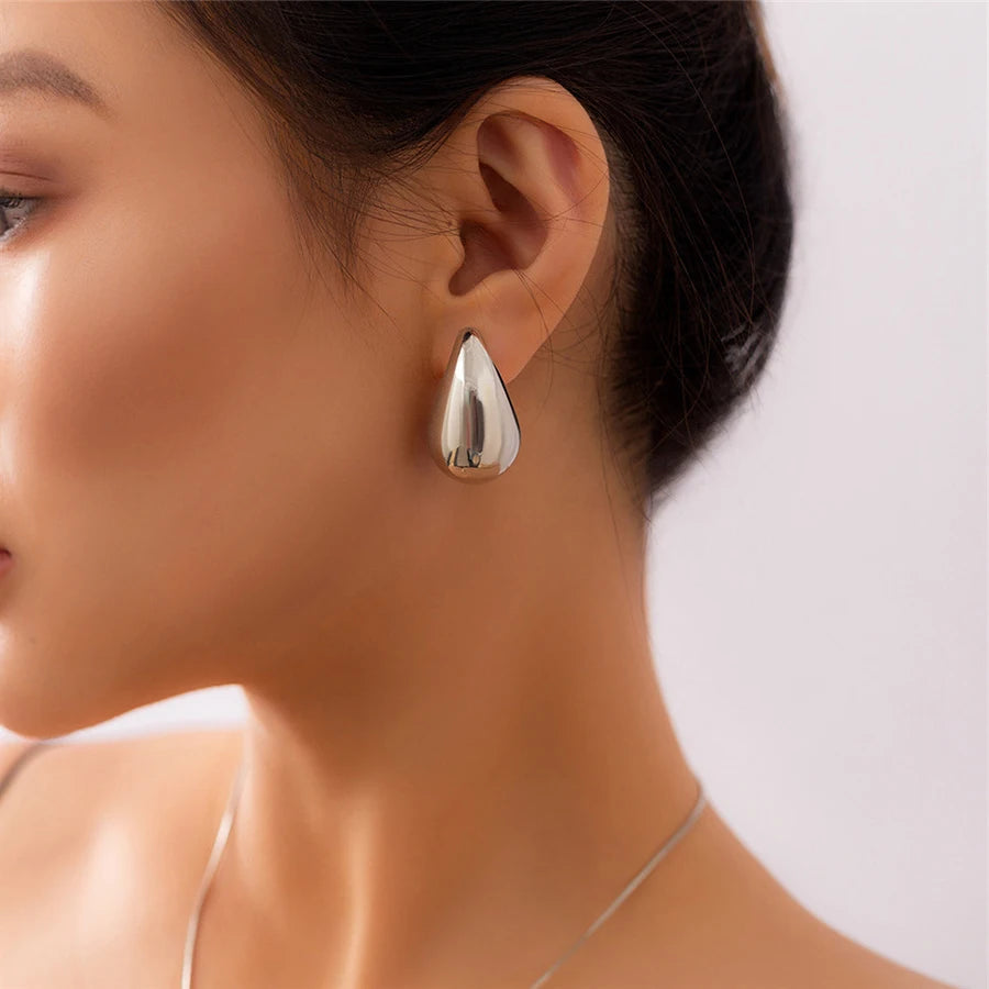 Colar de Aço Inoxidável para Mulheres, Brincos Vintage de Metal, Pingente Waterdrop, Conjunto de Jóias, Presente de Aniversário, Novo
