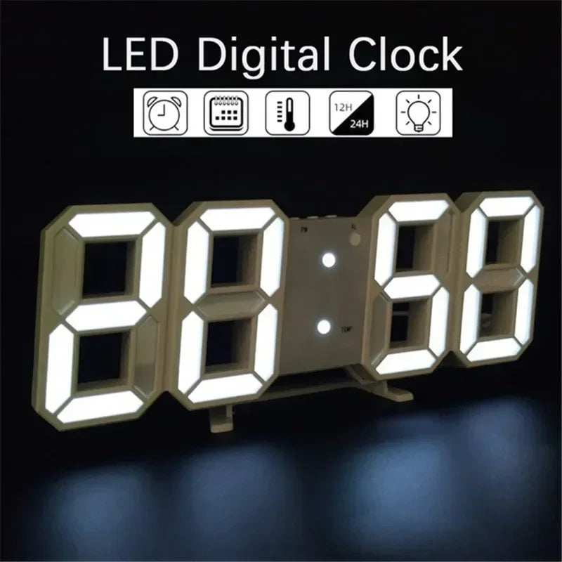 Relógio de parede 3D LED Digital Relógio Brilho Modo Noturno Ajustável Decoração Eletrônica Relógios Home Garden