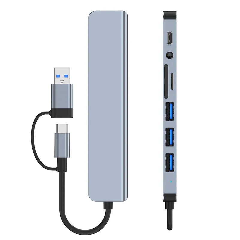 Adaptador USB tipo C para USB OTG para Macbook Pro, 8 em 2, USB 3.0, transmissão de alta velocidade, Dock Station, 5Gbps, 8 em 2 - Nossa Compra