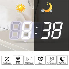Relógio de parede 3D LED Digital Relógio Brilho Modo Noturno Ajustável Decoração Eletrônica Relógios Home Garden