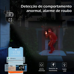 Câmera de vigilância Icsee preta Wi-Fi, monitor de câmera de segurança 4K Ultra HD, câmera de segurança Wi-Fi à prova d'água