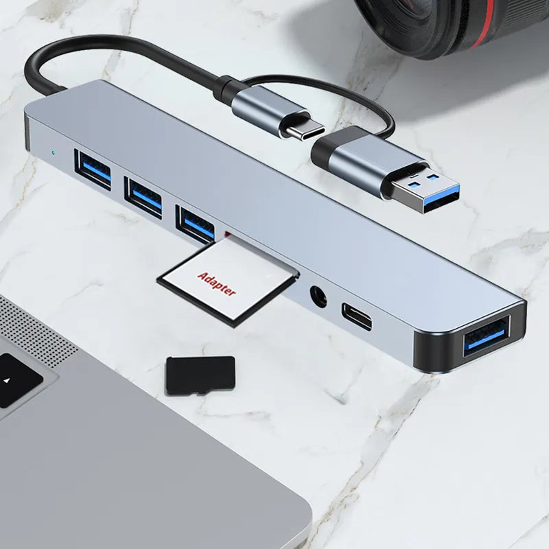Adaptador USB tipo C para USB OTG para Macbook Pro, 8 em 2, USB 3.0, transmissão de alta velocidade, Dock Station, 5Gbps, 8 em 2 - Nossa Compra