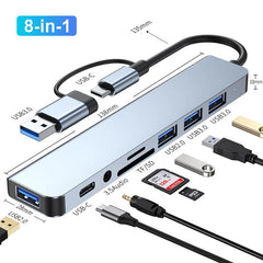 Adaptador USB tipo C para USB OTG para Macbook Pro, 8 em 2, USB 3.0, transmissão de alta velocidade, Dock Station, 5Gbps, 8 em 2 - Nossa Compra