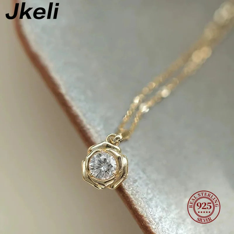 Jkeli 925 prata esterlina banhado a ouro 14k brilhante zircão flor pulseira para mulheres menina temperamento coreano requintado jóias presentes