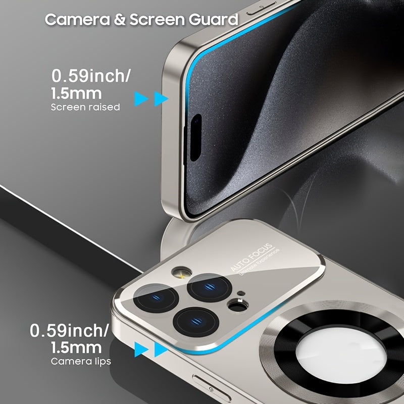 Capa de luxo de vidro para iPhone 11/12/13/14/15 Pro Max Plus compatível com MagSafe - Pronta para carregamento sem fio, capa rígida de PC à prova de choque (Proteção contra quedas de 201,17 cm)